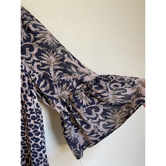 CATO Keyhole Neck Sheer Leopard Cheetah Animal Print Tunic Top Ruffle Bell Sleev - Picture 4 of 7